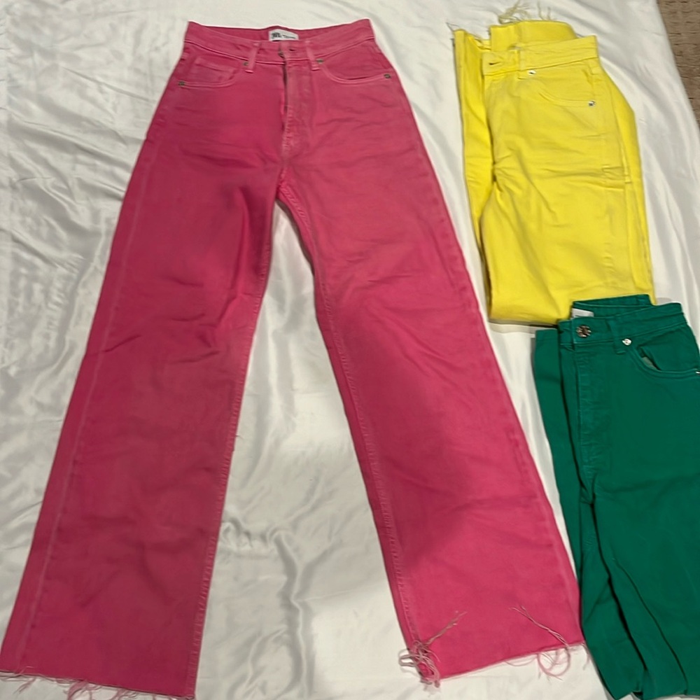 zara denim in Pink yellow and green